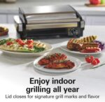 Hamilton Beach Electric Indoor Searing Grill with Adjustable Temperature Control to 450F, 118 sq. in. Surface Serves 6, PFAS-Free Removable Nonstick Grate, Stainless Steel (25360) - Image 4