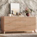 63'' Wide 9 Drawers Dresser for Bedroom,Modern Fluted Vertical Chest with Rounded Corners,Fluted Dresser for Living Room,Hallway, Natural Wood - Image 4