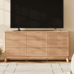 63'' Wide 9 Drawers Dresser for Bedroom,Modern Fluted Vertical Chest with Rounded Corners,Fluted Dresser for Living Room,Hallway, Natural Wood - Image 5