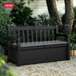 Keter Solana 70 Gallon Storage Bench Deck Box for Patio Furniture, Front Porch Decor and Outdoor Seating – Perfect to Store Garden Tools and Pool Floats, Graphite - Image 3