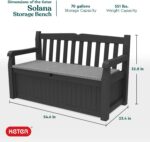 Keter Solana 70 Gallon Storage Bench Deck Box for Patio Furniture, Front Porch Decor and Outdoor Seating – Perfect to Store Garden Tools and Pool Floats, Graphite - Image 4