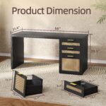 TUQLAB 55” Executive Office Desk with Drawers, Modern Wood Executive Desk with Storage, One-Piece Fluted Computer Writing Desk for Home Office, Study, Living Room, Bedroom, Black Rattan - Image 4