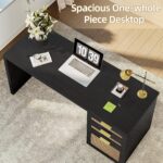 TUQLAB 55” Executive Office Desk with Drawers, Modern Wood Executive Desk with Storage, One-Piece Fluted Computer Writing Desk for Home Office, Study, Living Room, Bedroom, Black Rattan - Image 9