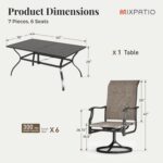 MIXPATIO 7 Pieces Patio Dining Set, Outdoor Table and Chairs, 6 x Textilene Swivel Dining Chairs and 60" Rectangle Black Table, for Cozy Garden Settings, Grey-Brown - Image 10