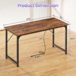 PRAISUN 47 X 20 Inch Office Computer Desk with Power Outlets and USB-C Port, Larger Gaming Desk, for Home Office, Study, Bedroom, Writing Work from Home Table, Metal Frame, Rustic Brown - Image 4
