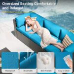 Aoxun Patio Furniture Set, 7 Piece Outdoor Sectional Sofas with Waterprool Cover, Wicker Rattan Outdoor Furniture Patio Conversation Set for Backyard, Garden Peacock Blue - Image 4