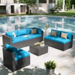 Aoxun Patio Furniture Set, 7 Piece Outdoor Sectional Sofas with Waterprool Cover, Wicker Rattan Outdoor Furniture Patio Conversation Set for Backyard, Garden Peacock Blue - Image 5