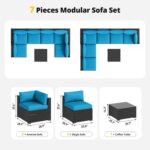 Aoxun Patio Furniture Set, 7 Piece Outdoor Sectional Sofas with Waterprool Cover, Wicker Rattan Outdoor Furniture Patio Conversation Set for Backyard, Garden Peacock Blue - Image 8