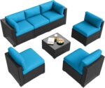 Aoxun Patio Furniture Set, 7 Piece Outdoor Sectional Sofas with Waterprool Cover, Wicker Rattan Outdoor Furniture Patio Conversation Set for Backyard, Garden Peacock Blue - Image 10