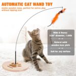 JXFUKAL Interactive cat Toy, Automatic Cat Wand Toy with Stable Wooden Base, 2 PCS Detachable Cat Teaser, 5PCS Refills Replacement & Hanging Elastic String, Kitty Kitten Toys Feather Spring Bird Toy - Image 3