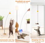 JXFUKAL Interactive cat Toy, Automatic Cat Wand Toy with Stable Wooden Base, 2 PCS Detachable Cat Teaser, 5PCS Refills Replacement & Hanging Elastic String, Kitty Kitten Toys Feather Spring Bird Toy - Image 5