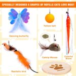 JXFUKAL Interactive cat Toy, Automatic Cat Wand Toy with Stable Wooden Base, 2 PCS Detachable Cat Teaser, 5PCS Refills Replacement & Hanging Elastic String, Kitty Kitten Toys Feather Spring Bird Toy - Image 8