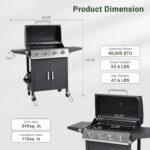 HUGROVE Propane Gas Grill, 40,000 BTU 4 Burner Outdoor BBQ Grill with with Foldable Side Tables & Spice Rack, 459 sq.in Cooking Area & Warming Rack for Patio, Backyard (Silver & Black) - Image 4