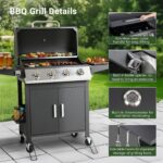 HUGROVE Propane Gas Grill, 40,000 BTU 4 Burner Outdoor BBQ Grill with with Foldable Side Tables & Spice Rack, 459 sq.in Cooking Area & Warming Rack for Patio, Backyard (Silver & Black) - Image 5