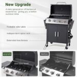 HUGROVE Propane Gas Grill, 40,000 BTU 4 Burner Outdoor BBQ Grill with with Foldable Side Tables & Spice Rack, 459 sq.in Cooking Area & Warming Rack for Patio, Backyard (Silver & Black) - Image 7