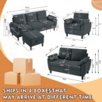 4 Piece Convertible Sectional Sofa Set, Modern Linen Small L Shaped Couch with Reversible Chaise, 3-Seater Sofa & Loveseat & Armchair for Living Room, Office, Apartment, Dark Grey - Image 3