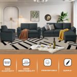 4 Piece Convertible Sectional Sofa Set, Modern Linen Small L Shaped Couch with Reversible Chaise, 3-Seater Sofa & Loveseat & Armchair for Living Room, Office, Apartment, Dark Grey - Image 9