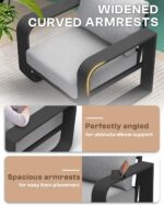 Oversized Aluminum Outdoor Furniture Set, Extra Large Patio Furniture Sofa Set 4.8” Widened Armrest & Ultra-Thick Cushions, 5 Pcs Modern Patio Sectional for Backyard, Porch, Gray - Image 3
