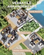Oversized Aluminum Outdoor Furniture Set, Extra Large Patio Furniture Sofa Set 4.8” Widened Armrest & Ultra-Thick Cushions, 5 Pcs Modern Patio Sectional for Backyard, Porch, Gray - Image 4