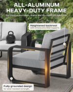 Oversized Aluminum Outdoor Furniture Set, Extra Large Patio Furniture Sofa Set 4.8” Widened Armrest & Ultra-Thick Cushions, 5 Pcs Modern Patio Sectional for Backyard, Porch, Gray - Image 5