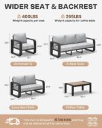 Oversized Aluminum Outdoor Furniture Set, Extra Large Patio Furniture Sofa Set 4.8” Widened Armrest & Ultra-Thick Cushions, 5 Pcs Modern Patio Sectional for Backyard, Porch, Gray - Image 8