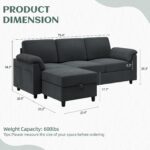 Vongrasig Convertible Sectional Sofa Couch, 3 Seat L Shaped Sofa with Removable Pillows Soft Corduroy Fabric Small Couch Mid Century for Living Room, Apartment and Office (Gray) - Image 3