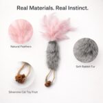 3 Pack Rabbit Fur Catnip Toys with Feathers – Interactive Carrot Cat Toys with Galls Fruit for Indoor Cats and Kittens - Image 5