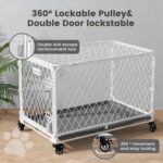 36 Inch Collapsible Dog Crate with Diamond Mesh, No-Tool Assembly Foldable Dog Kennel with 4 Lockable Wheels,Removable Tray,Portable Dog Cage for Medium/Large Dogs, Space-Saving, Indoor Outdoor Use - Image 6