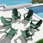 SERWALL Folding Adirondack Chair Set of 2 with Cup Holder, Fire Pit -Green | All Weather Adirondack Chairs Set for Patio Garden, HIPS Plastic Patio Chairs with Wood Texture, SGS Tested - Image 3