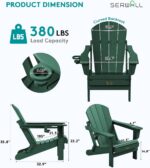 SERWALL Folding Adirondack Chair Set of 2 with Cup Holder, Fire Pit -Green | All Weather Adirondack Chairs Set for Patio Garden, HIPS Plastic Patio Chairs with Wood Texture, SGS Tested - Image 4