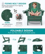 SERWALL Folding Adirondack Chair Set of 2 with Cup Holder, Fire Pit -Green | All Weather Adirondack Chairs Set for Patio Garden, HIPS Plastic Patio Chairs with Wood Texture, SGS Tested - Image 5