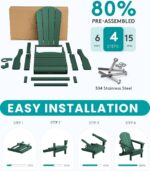 SERWALL Folding Adirondack Chair Set of 2 with Cup Holder, Fire Pit -Green | All Weather Adirondack Chairs Set for Patio Garden, HIPS Plastic Patio Chairs with Wood Texture, SGS Tested - Image 7