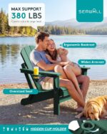 SERWALL Folding Adirondack Chair Set of 2 with Cup Holder, Fire Pit -Green | All Weather Adirondack Chairs Set for Patio Garden, HIPS Plastic Patio Chairs with Wood Texture, SGS Tested - Image 10
