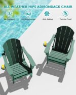 SERWALL Folding Adirondack Chair Set of 2 with Cup Holder, Fire Pit -Green | All Weather Adirondack Chairs Set for Patio Garden, HIPS Plastic Patio Chairs with Wood Texture, SGS Tested - Image 11