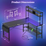 Aheaplus L Shaped Desk Gaming Desk, 59" L Shaped Computer Desk with LED Light & Power Outlet, Reversible Home Office Desk Gamer Desks with Shelves & Storage Bag & Hooks, Corner PC Desk, Black - Image 3