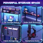 Aheaplus L Shaped Desk Gaming Desk, 59" L Shaped Computer Desk with LED Light & Power Outlet, Reversible Home Office Desk Gamer Desks with Shelves & Storage Bag & Hooks, Corner PC Desk, Black - Image 4
