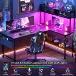 Aheaplus L Shaped Desk Gaming Desk, 59" L Shaped Computer Desk with LED Light & Power Outlet, Reversible Home Office Desk Gamer Desks with Shelves & Storage Bag & Hooks, Corner PC Desk, Black - Image 5