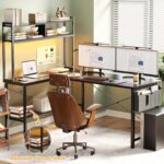 Aheaplus L Shaped Desk Gaming Desk, 59" L Shaped Computer Desk with LED Light & Power Outlet, Reversible Home Office Desk Gamer Desks with Shelves & Storage Bag & Hooks, Corner PC Desk, Black - Image 7