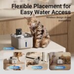 DownyPaws Cat Water Fountain Stainless Steel Wireless Automatic, Metal | Cordless Battery Operated Pet Water Fountain, 101 Oz/3L Water Fountain for Cats Drinking with Motion Sensor - Image 4