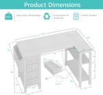 Lufeiya White L Shaped Computer Desk with Drawers & Storage Shelves, 47 Inch Corner Reversible Desk with Power Outlet for Home Office Bedroom, L-Shaped Teen PC Desks with Fabric Drawer, White - Image 4