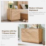 3 Piece Bedroom Furniture Set, 7 Drawer Dresser (52" W) & Two 22" Nightstands, Modern Push-to-Open Drawers, Curved Profile, Dresser and Nightstand Sets for Bedroom, Natural Oak - Image 3