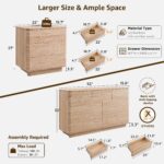 3 Piece Bedroom Furniture Set, 7 Drawer Dresser (52" W) & Two 22" Nightstands, Modern Push-to-Open Drawers, Curved Profile, Dresser and Nightstand Sets for Bedroom, Natural Oak - Image 4