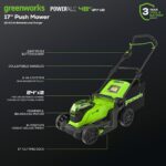 Greenworks 48V 17 in Push Lawn Mower, (2) 4.0 Ah Batteries, Charger - Image 3