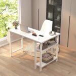 Lufeiya White L Shaped Computer Desk with Power Outlet Shelves, 40 Inch Small Reversible Corner Desk for Small Space Home Office, L-Shaped Desk PC Desks, White - Image 5