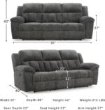 Signature Design by Ashley Frohn Manual Reclining Sofa, Gray Chenille | 3-in wall hugger profile, 100% polyester chenille, Snap-on back assembly, 3-position manual pull-tab recline - Image 4