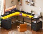 Furologee 66'' L Shaped Gaming Desk with 6 Drawers, LED, Outlets, Black | Reversible Large Corner Computer Desk with Printer Storage Shelves, LED Lights, Monitor Stand for Home Office, Working Study - Image 3