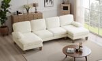VINGLI 110" Sectional Couches for Living Room,U Shaped Couch with Double Chaise, 4-Seat Sofa Set with Chenille Fabric for Home Furniture,Beige - Image 10