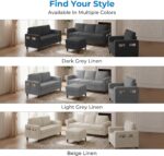 4 Piece Convertible Sectional Sofa Set, Dark Grey | Modern Upholstered, Side Pockets & Storage Ottoman, Linen Couch Sets, Sectional Sofa + Loveseat + Single - Image 7