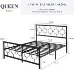Allewie Queen Vintage Metal Bed Frame with Headboard, No Box Spring Needed | Black iron queen platform bed features Victorian style headboard and footboard, heavy duty support, and easy assembly. - Image 3