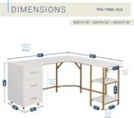 Techni Mobili 59" Two-Tone L‑Shaped Office Desk with Storage Shelves, Gold | 59" two‑tone L‑shaped desk with storage shelves, durable frame, modern corner workstation, spacious home office writing space - Image 4